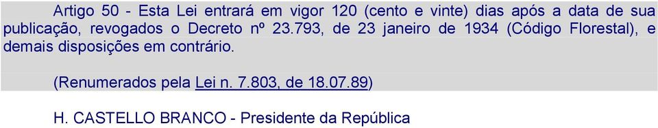 793, de 23 janeiro de 1934 (Código Florestal), e demais disposições em