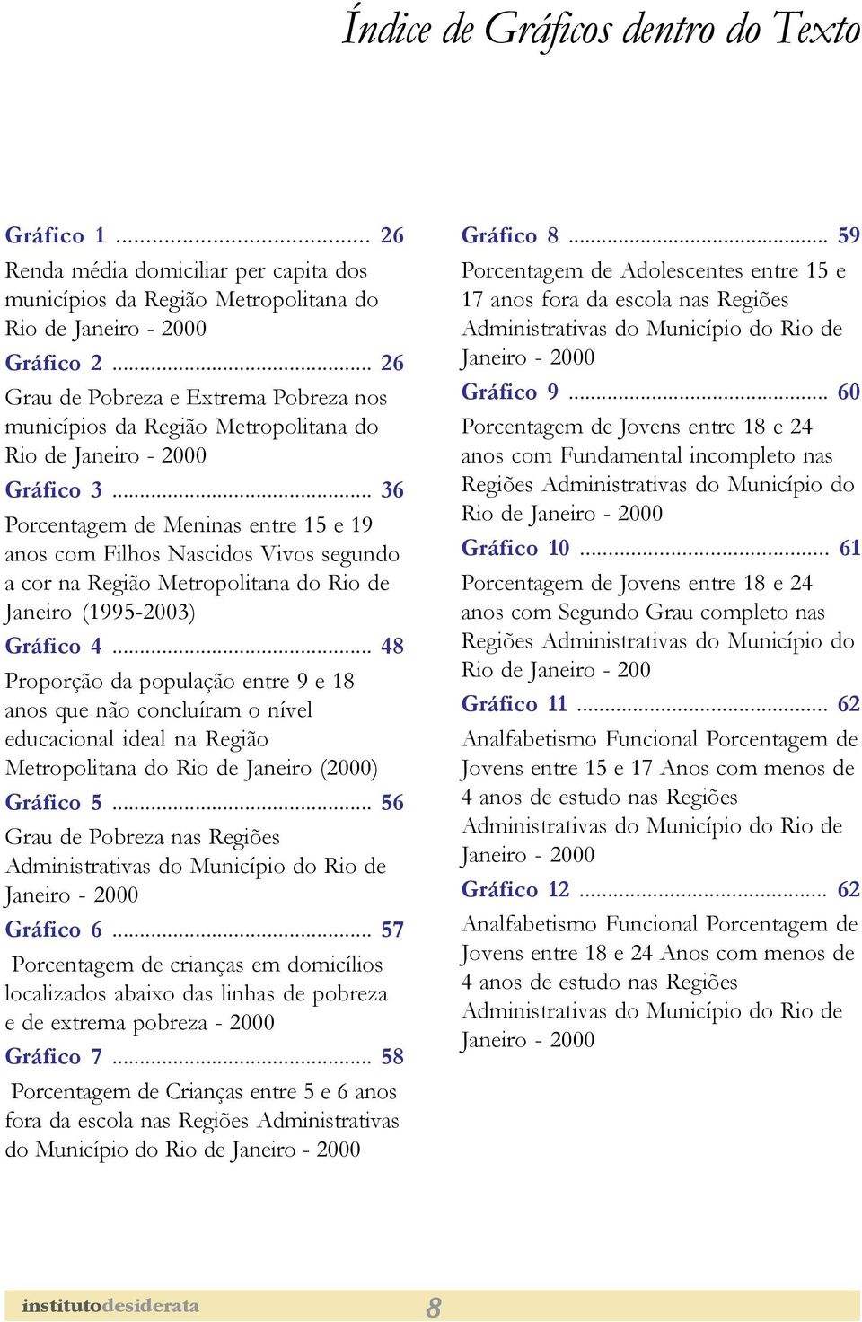 .. 36 Porcentagem de Meninas entre 15 e 19 anos com Filhos Nascidos Vivos segundo a cor na Região Metropolitana do Rio de Janeiro (1995-2003) Gráfico 4.