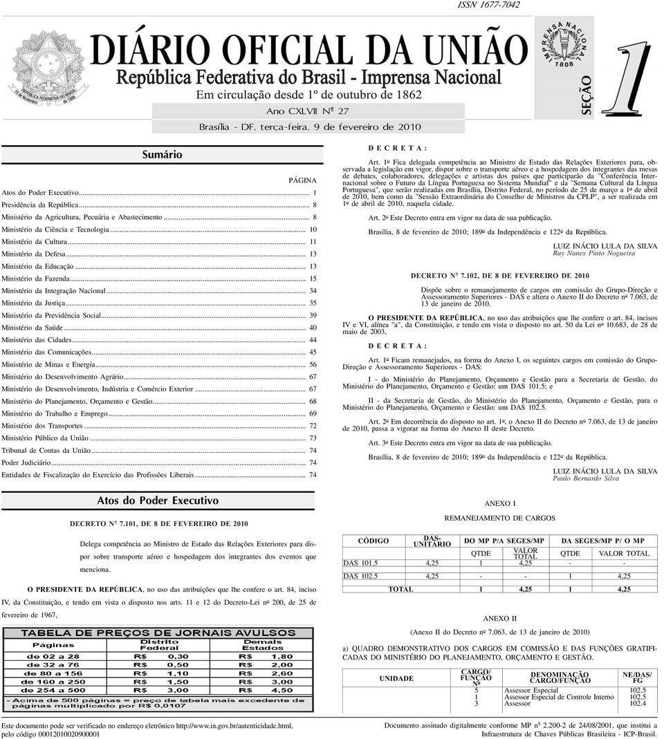 .. 13 Ministério da Fazenda... 15 Ministério da Integração Nacional... 34 Ministério da Justiça... 35 Ministério da Previdência Social... 39 Ministério da Saúde... 40 Ministério das Cidades.