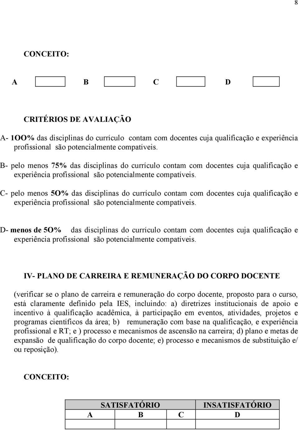 C- pelo menos 5O% das disciplinas do currículo contam com docentes cuja qualificação e experiência profissional são potencialmente compatíveis.