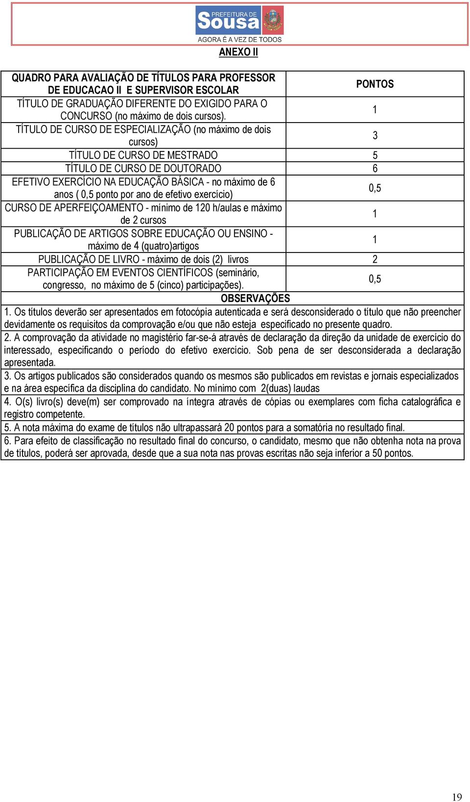 por ano de efetivo exercício) CURSO DE APERFEIÇOAMENTO - mínimo de 120 h/aulas e máximo 1 de 2 cursos PUBLICAÇÃO DE ARTIGOS SOBRE EDUCAÇÃO OU ENSINO - 1 máximo de 4 (quatro)artigos PUBLICAÇÃO DE