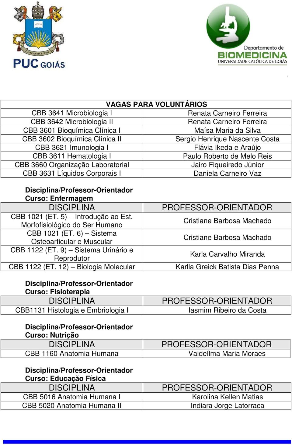 3631 Líquidos Corporais I Daniela Carneiro Vaz Curso: Enfermagem CBB 1021 (ET. 5) Introdução ao Est. Morfofisiológico do Ser Humano CBB 1021 (ET. 6) Sistema Osteoarticular e Muscular CBB 1122 (ET.