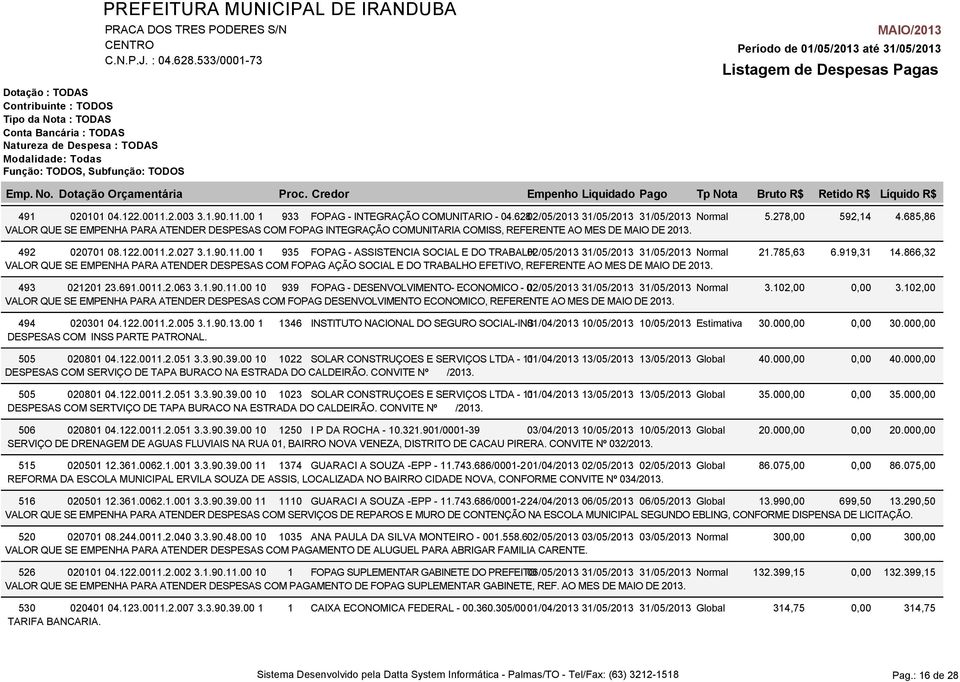 2.027 3.1.90.11.00 1 935 FOPAG - ASSISTENCIA SOCIAL E DO TRABALH 02/05/2013 31/05/2013 31/05/2013 Normal 21.