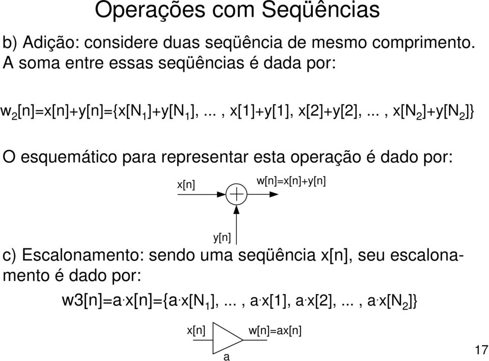 .., x[n 2 ]+y[n 2 ]} O esquemático para represetar esta operação é dado por: x[] w[]=x[]+y[] y[] c)