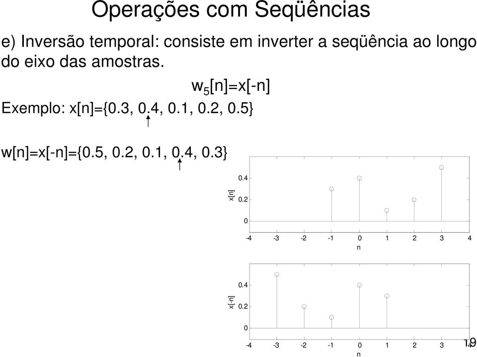 w 5 []=x[-] Exemplo: x[]={0.3, 0.4, 0., 0.2, 0.5} w[]=x[-]={0.