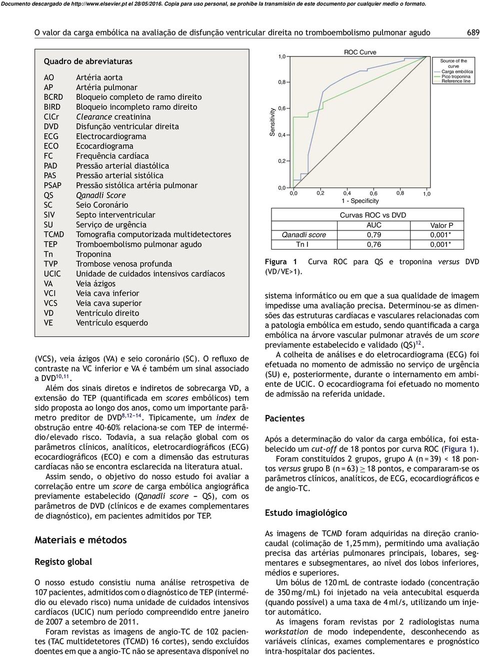 diastólica PAS Pressão arterial sistólica PSAP Pressão sistólica artéria pulmonar QS Qanadli Score SC Seio Coronário SIV Septo interventricular SU Serviço de urgência TCMD Tomografia computorizada