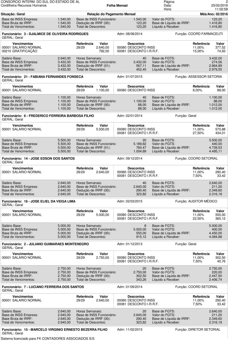 432,00 Base de INSS Funcionário: 3.432,00 Valor do FGTS: 274,56 Base Bruta de IRRF: 3.432,00 Dedução de IRRF (01): 567,11 Base de Líquida de IRRF: 2.864,89 Total de Vencimentos: 3.