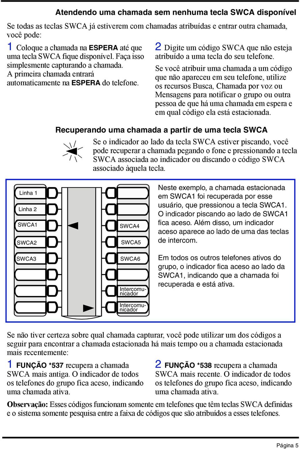 2 Digite um código SWCA que não esteja atribuído a uma tecla do seu telefone.