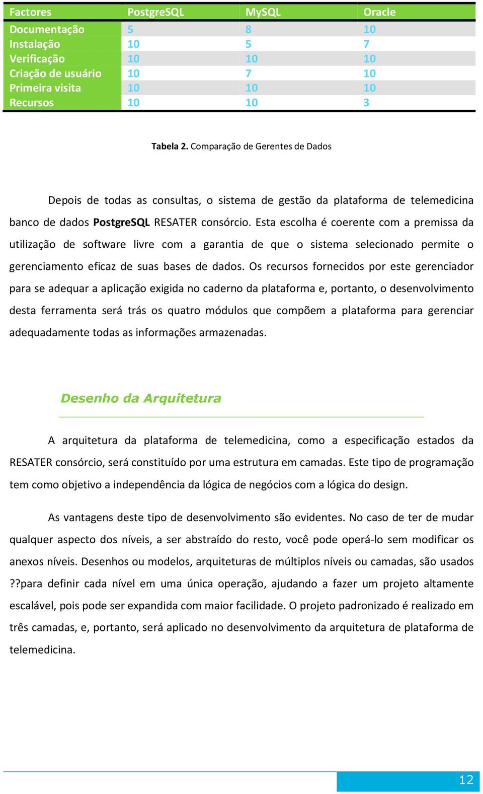 Esta escolha é coerente com a premissa da utilização de software livre com a garantia de que o sistema selecionado permite o gerenciamento eficaz de suas bases de dados.