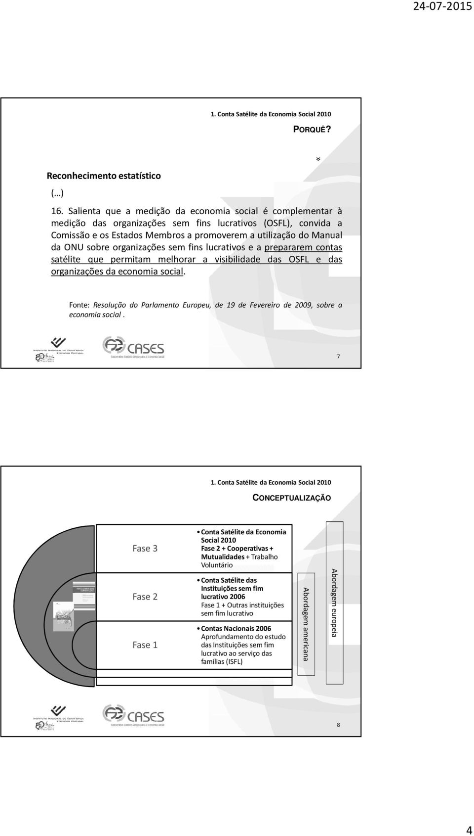 sobre organizações sem fins lucrativos e a prepararem contas satélite que permitam melhorar a visibilidade das OSFL e das organizações da economia social.