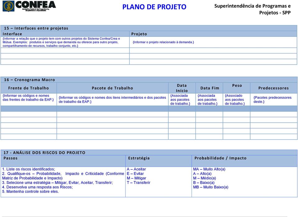 } 16 Cronograma Macro Frente de Trabalho {Informar os códigos e nomes das frentes de trabalho da EAP.