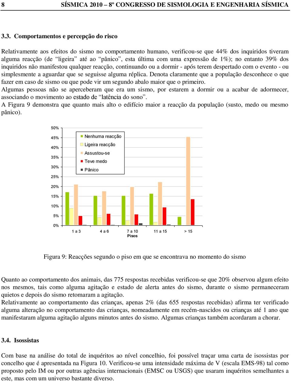 com uma expressão de 1%); no entanto 39% dos inquiridos não manifestou qualquer reacção, continuando ou a dormir - após terem despertado com o evento - ou simplesmente a aguardar que se seguisse