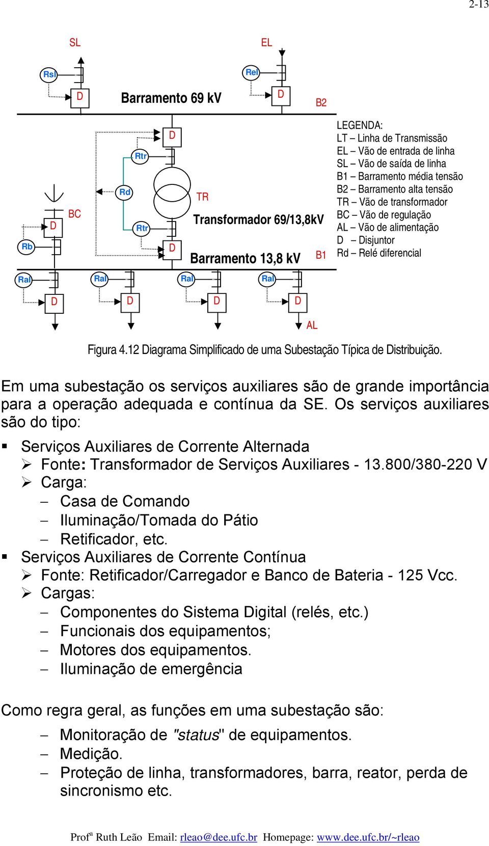 12 Diagrama Simplificado de uma Subestação Típica de Distribuição. Em uma subestação os serviços auxiliares são de grande importância para a operação adequada e contínua da SE.