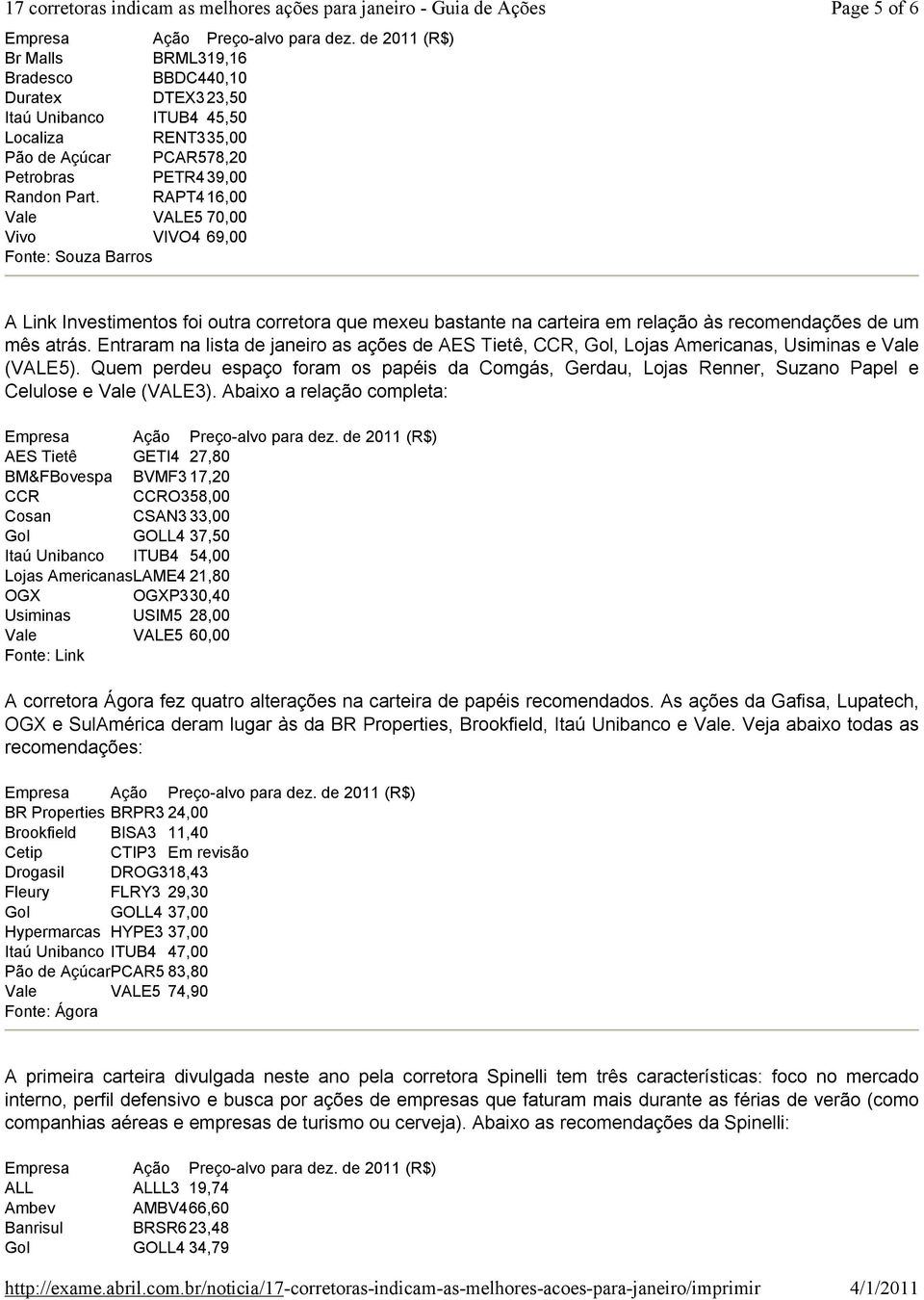 Entraram na lista de janeiro as ações de AES Tietê, CCR, Gol, Lojas Americanas, Usiminas e (VALE5).