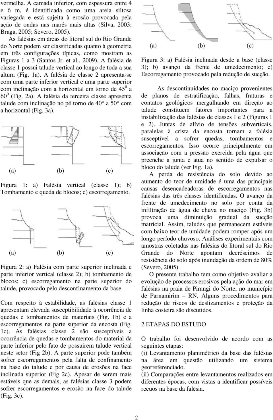 Severo, 2005). As falésias em áreas do litoral sul do Rio Grande do Norte podem ser classificadas quanto à geometria em três configurações típicas, como mostram as Figuras 1 a 3 (Santos Jr. et al.