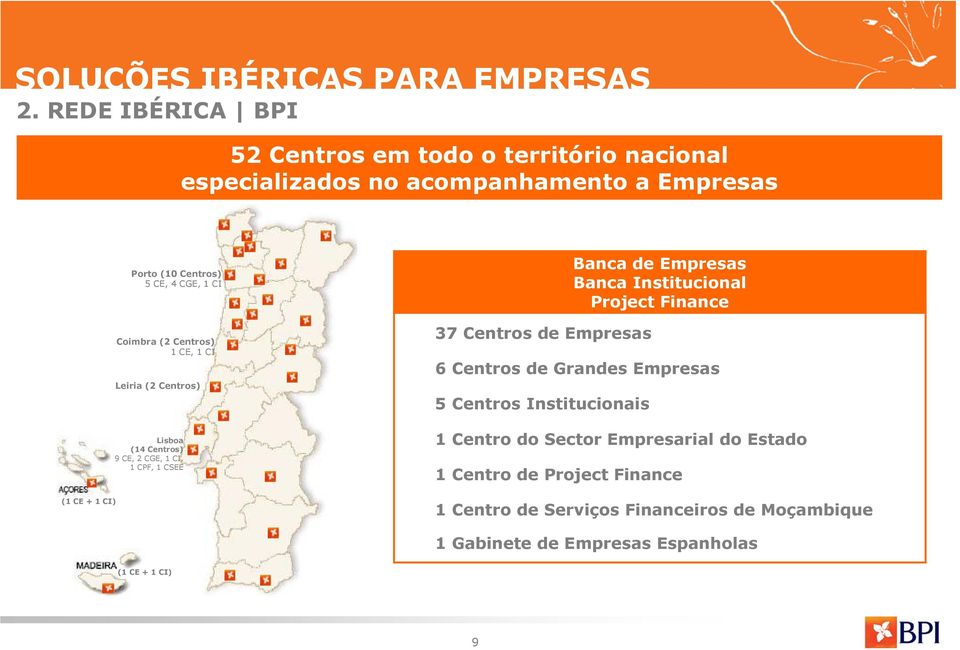 Empresas 6 Centros de Grandes Empresas 5 Centros Institucionais Banca de Empresas Banca Institucional Project Finance 1 Centro do Sector