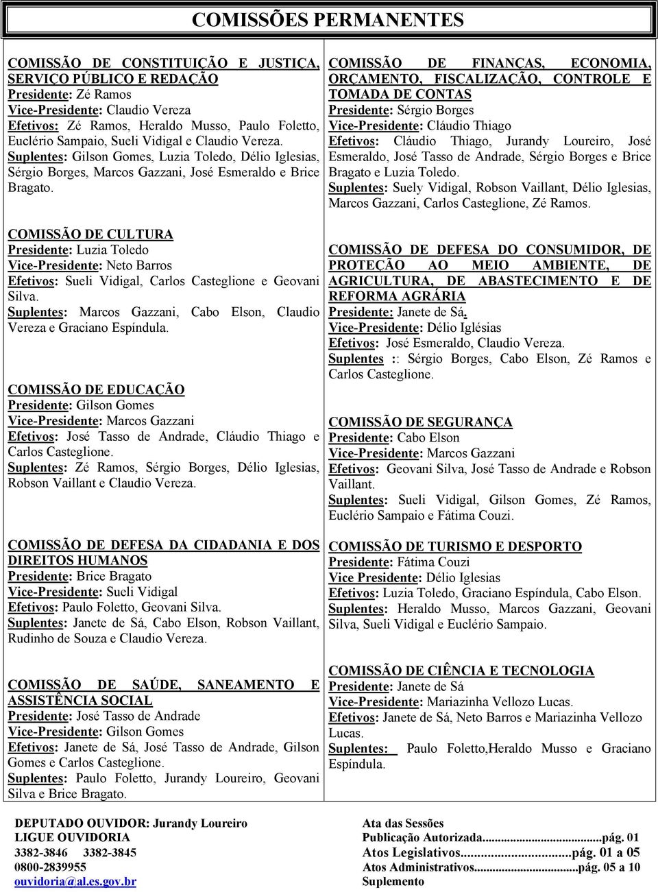 COMISSÃO DE CULTURA Presinte: Luzia Toledo Vice-Presinte: Neto Barros Efetivos: Sueli Vidigal, Carlos Casteglione e Geovani Silva.