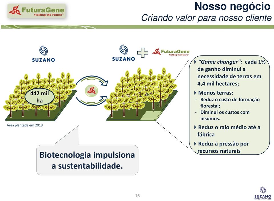 Game changer : cada 1% de ganho diminui a necessidade de terras em 4,4 mil hectares;