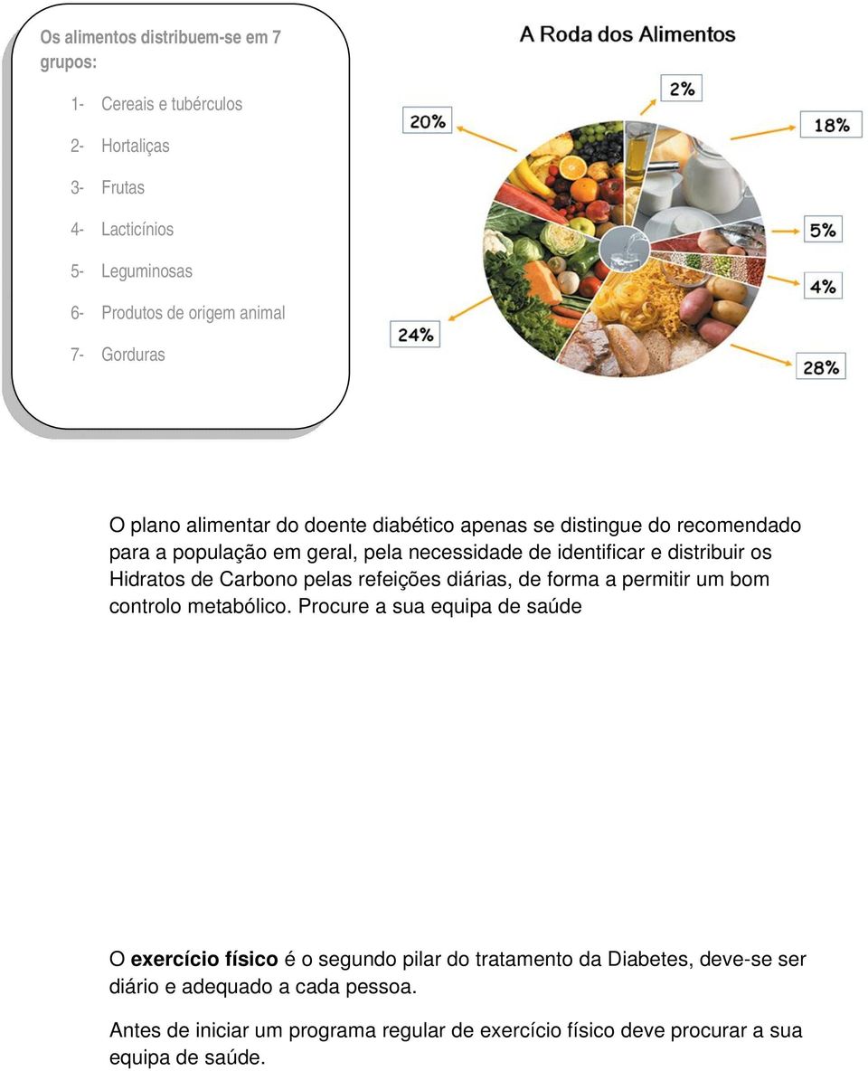 Hidratos de Carbono pelas refeições diárias, de forma a permitir um bom controlo metabólico.