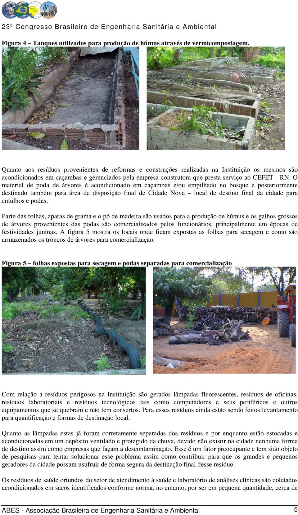 O material de poda de árvores é acondicionado em caçambas e/ou empilhado no bosque e posteriormente destinado também para área de disposição final de Cidade Nova local de destino final da cidade para