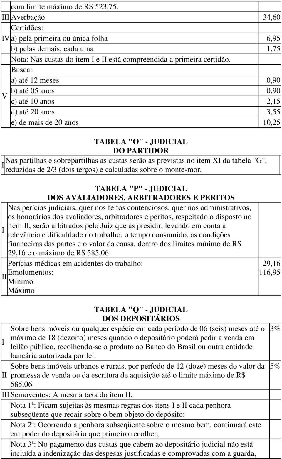 tabela "G", reduzidas de 2/3 (dois terços) e calculadas sobre o monte-mor.