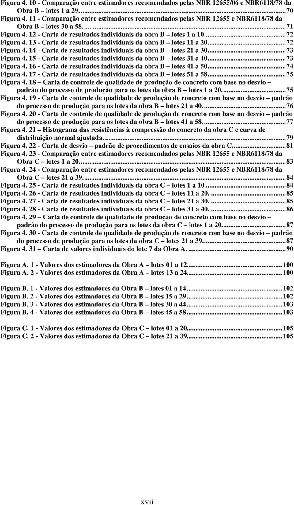 13 - Carta de resultados individuais da obra B lotes 11 a 20...72 Figura 4. 14 - Carta de resultados individuais da obra B lotes 21 a 30...73 Figura 4.