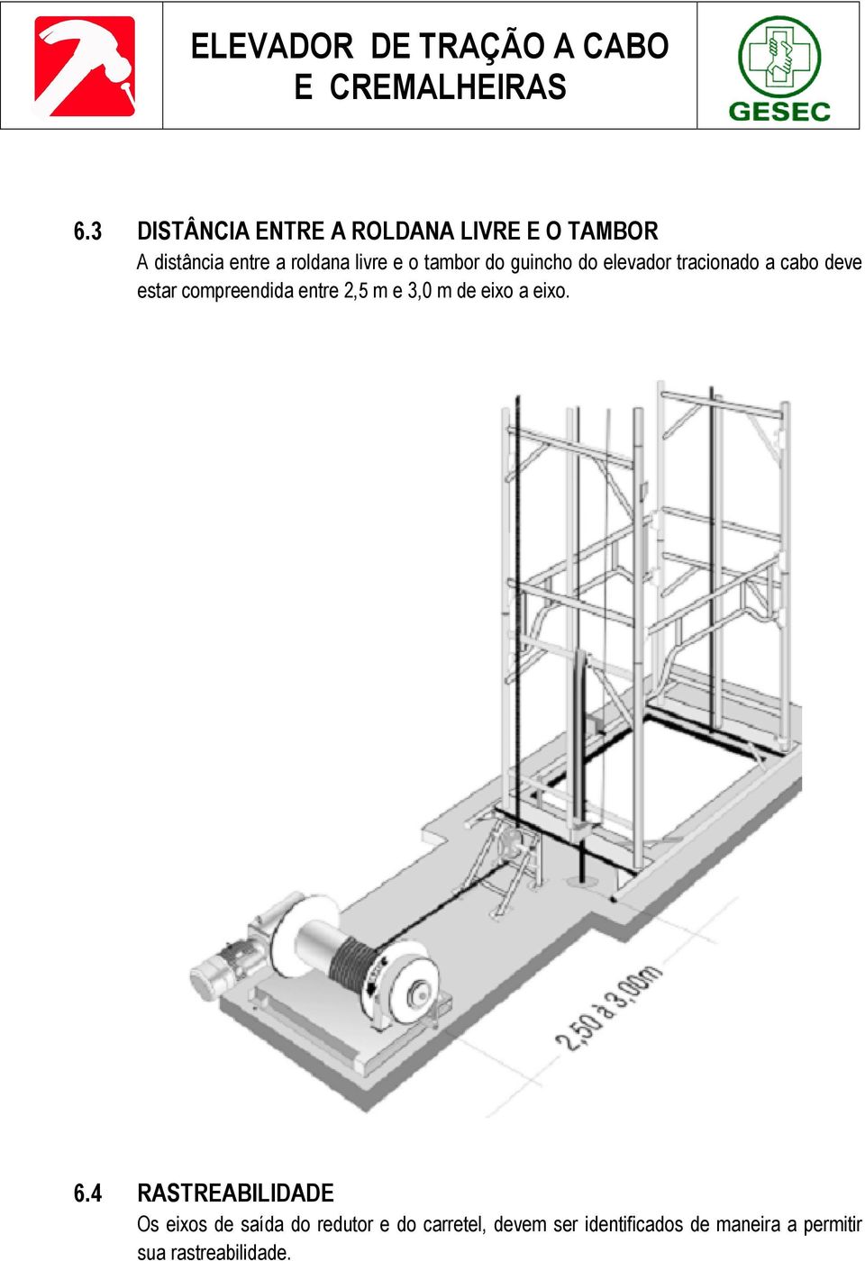 entre 2,5 m e 3,0 m de eixo a eixo. 6.