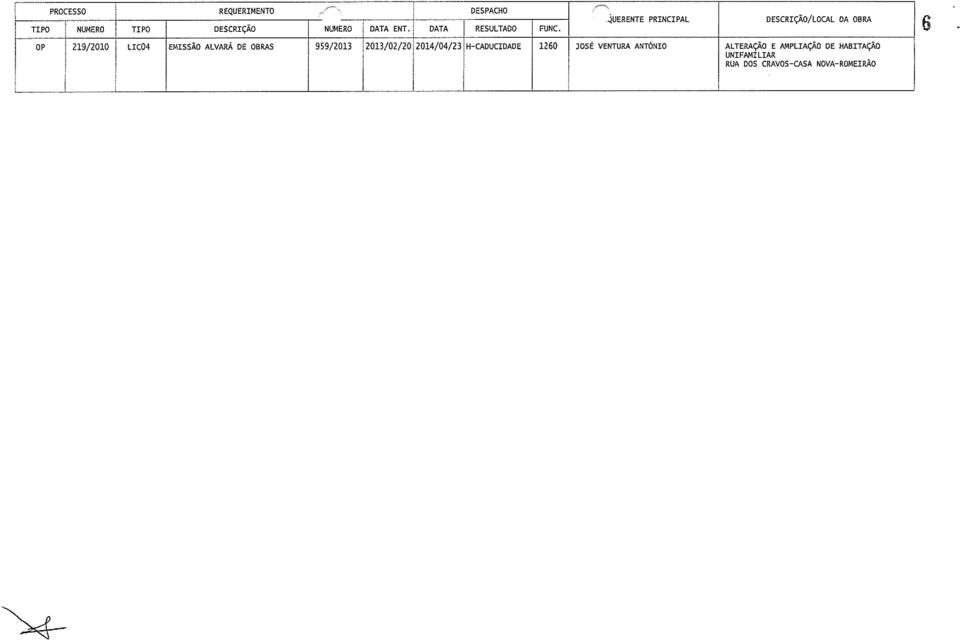 DP 219/2010 LIC04 EMISSÃO ALVARÁ DE OBRAS 959/2013 2013/02/20 2014/04/23 H
