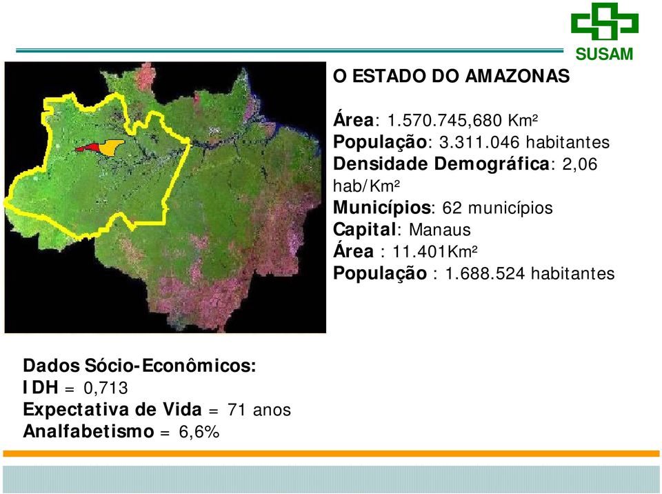 municípios Capital: Manaus Área : 11.401Km² População : 1.688.