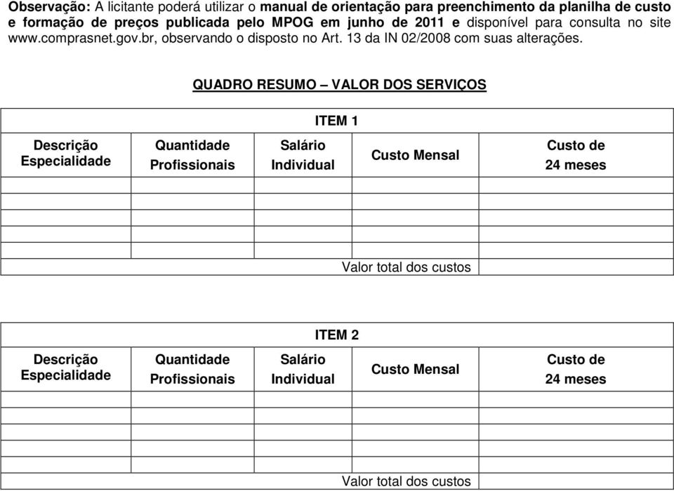 13 da IN 02/2008 com suas alterações.