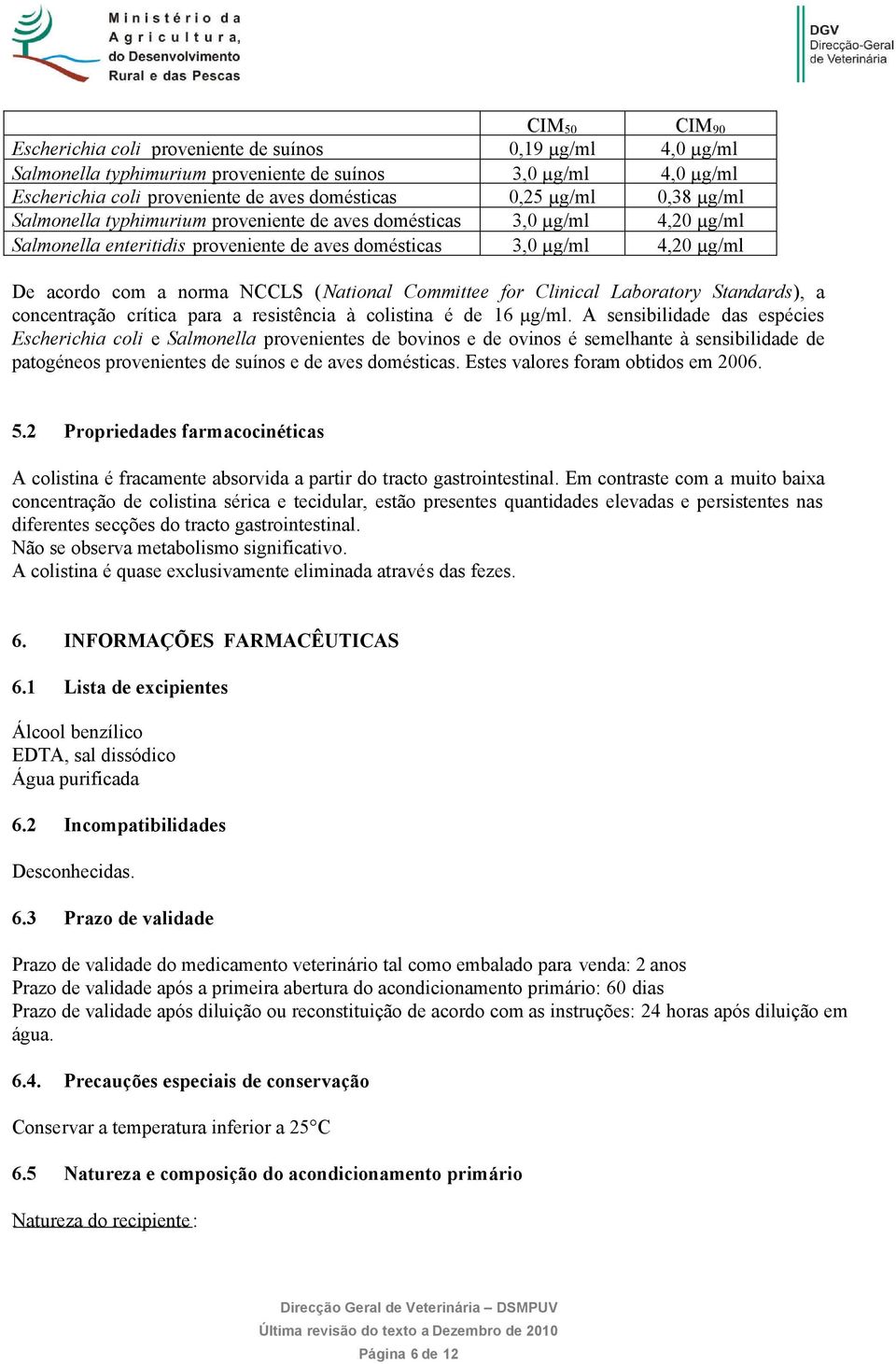 Committee for Clinical Laboratory Standards), a concentração crítica para a resistência à colistina é de 16 µg/ml.