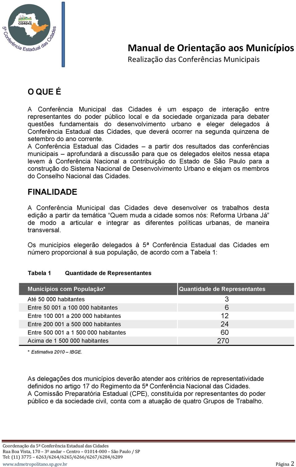 A Conferência Estadual das Cidades a partir dos resultados das conferências municipais aprofundará a discussão para que os delegados eleitos nessa etapa levem à Conferência Nacional a contribuição do