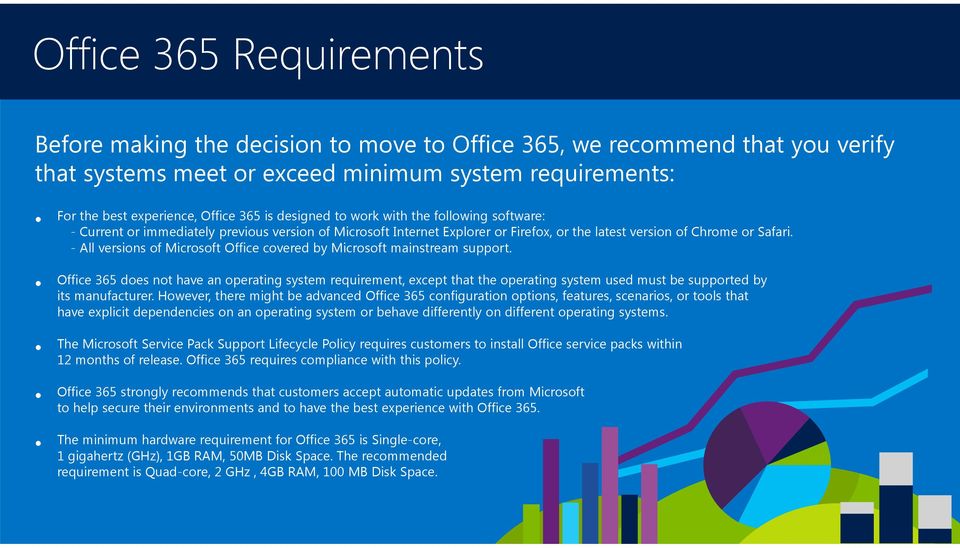 - All versions of Microsoft Office covered by Microsoft mainstream support.