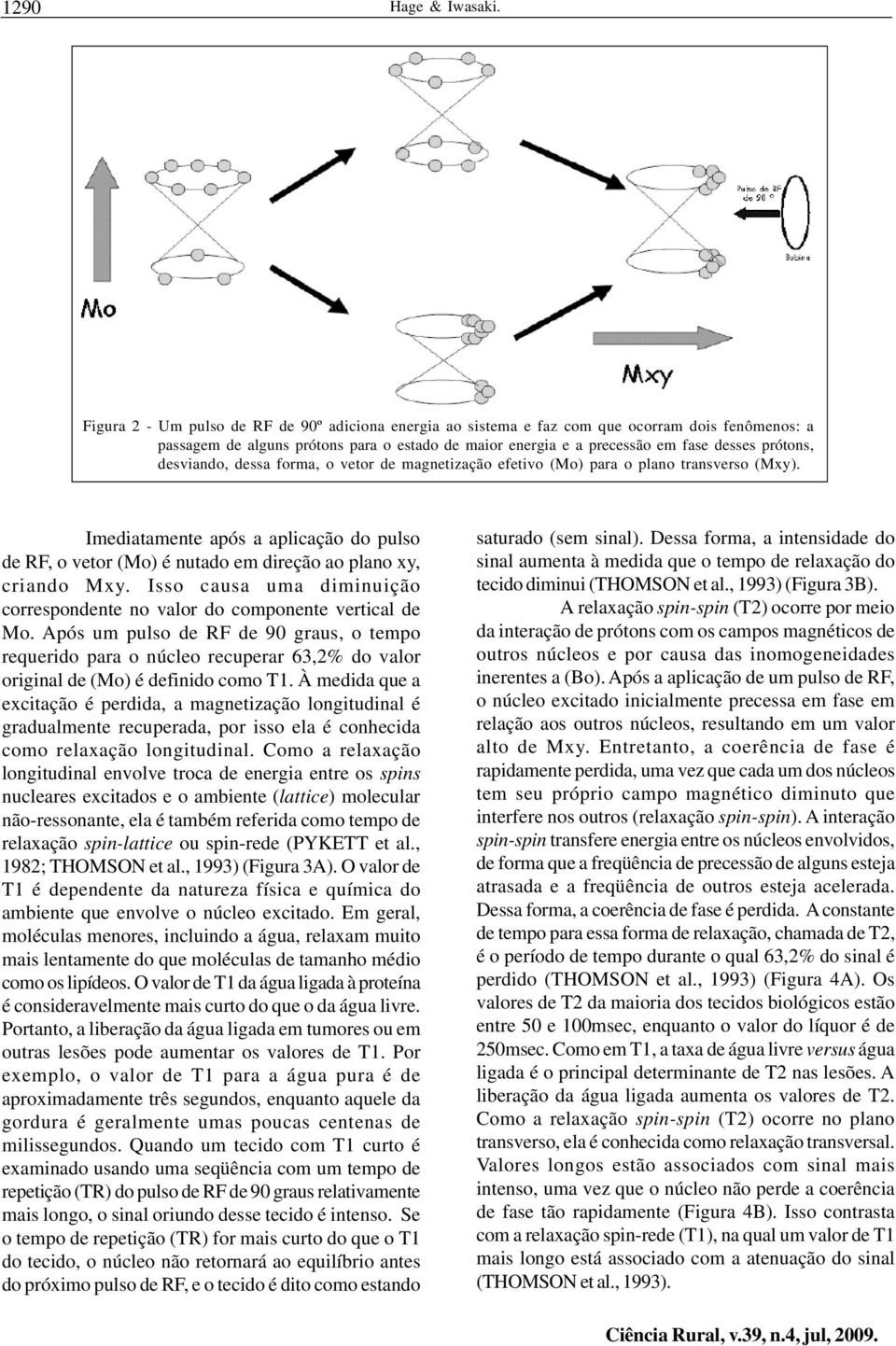 desviando, dessa forma, o vetor de magnetização efetivo (Mo) para o plano transverso (Mxy). Imediatamente após a aplicação do pulso de RF, o vetor (Mo) é nutado em direção ao plano xy, criando Mxy.