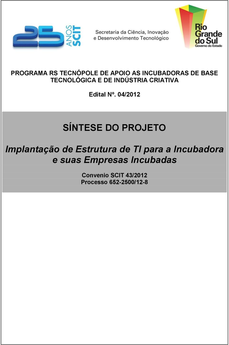 04/2012 SÍNTESE DO PROJETO Implantação de Estrutura de TI