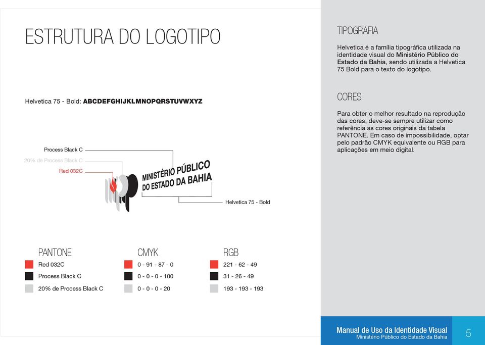 Helvetica 75 - Bold: ABCDEFGHIJKLMNOPQRSTUVWXYZ Process Black C CORES Para obter o melhor resultado na reprodução das cores, deve-se sempre utilizar como referência as cores