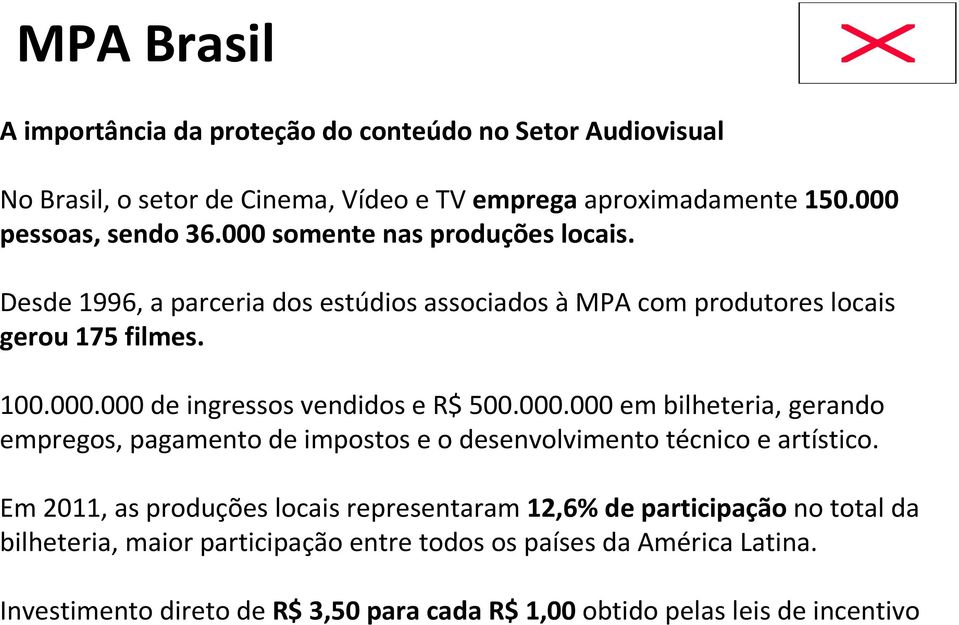 000.000 em bilheteria, gerando empregos, pagamento de impostos e o desenvolvimento técnico e artístico.