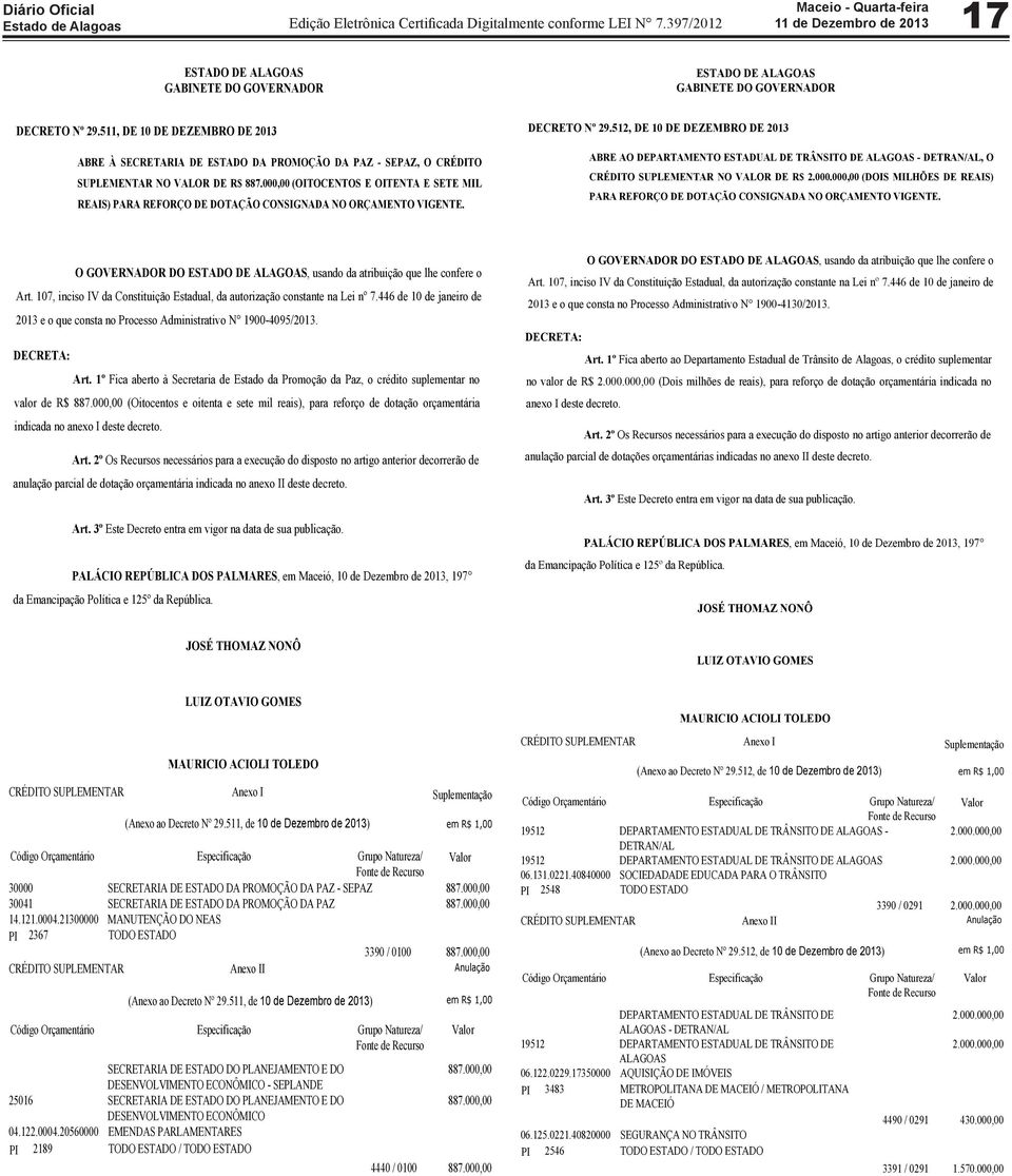 000,00 (OITOCENTOS E OITENTA E SETE MIL REAIS) PARA REFORÇO DE DOTAÇÃO CONSIGNADA NO ORÇAMENTO VIGENTE. DECRETO Nº 29.