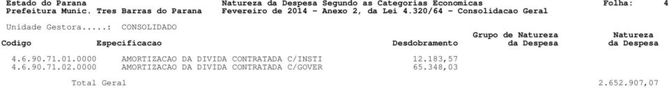 0000 AMORTIZACAO DA DIVIDA CONTRATADA C/INSTI 12.183,57 4.6.