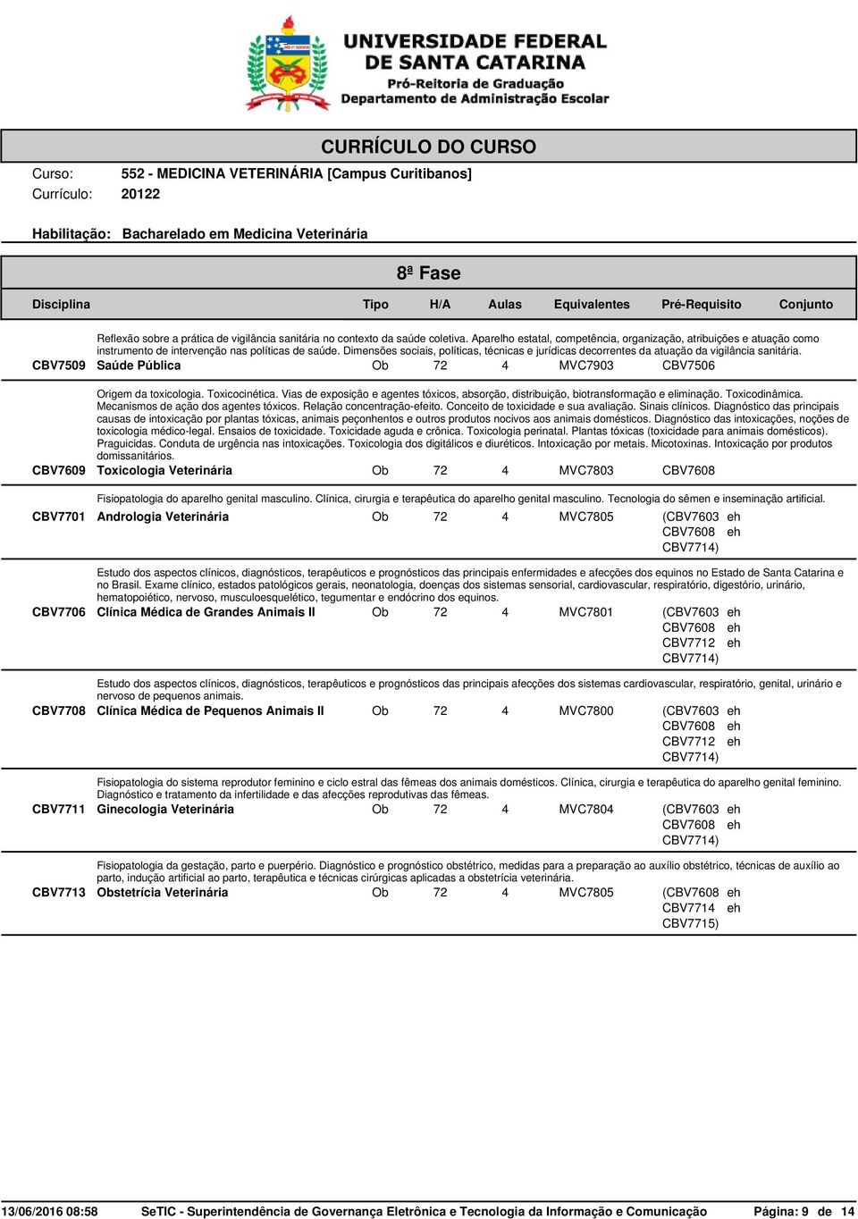 Dimensões sociais, políticas, técnicas e jurídicas decorrentes da atuação da vigilância sanitária. CBV7509 Saúde Pública Ob 72 4 MVC7903 CBV7506 Origem da toxicologia. Toxicocinética.