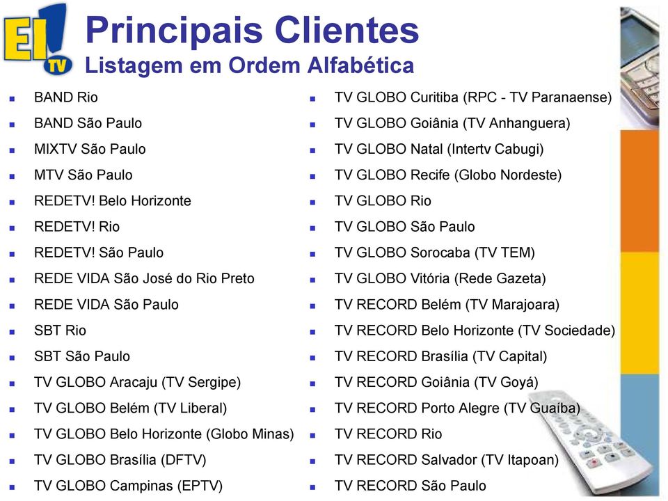 (DFTV) TV GLOBO Campinas (EPTV) TV GLOBO Curitiba (RPC - TV Paranaense) TV GLOBO Goiânia (TV Anhanguera) TV GLOBO Natal (Intertv Cabugi) TV GLOBO Recife (Globo Nordeste) TV GLOBO Rio TV GLOBO São