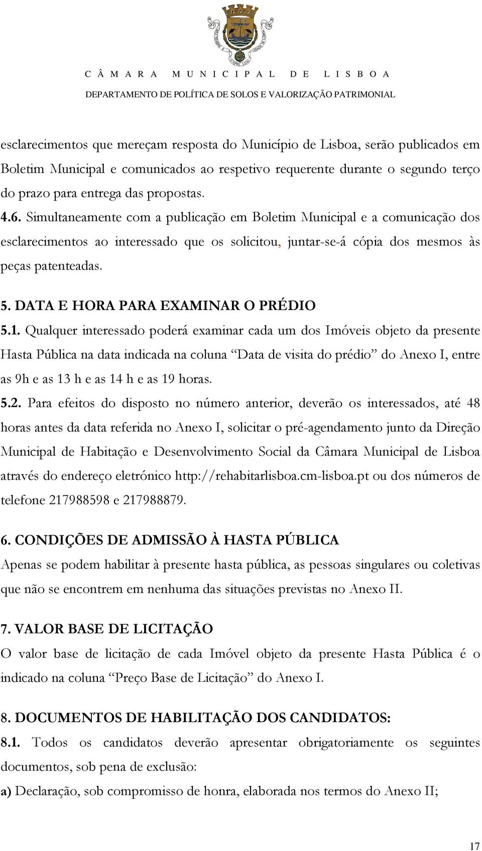 DATA E HORA PARA EXAMINAR O PRÉDIO 5.1.