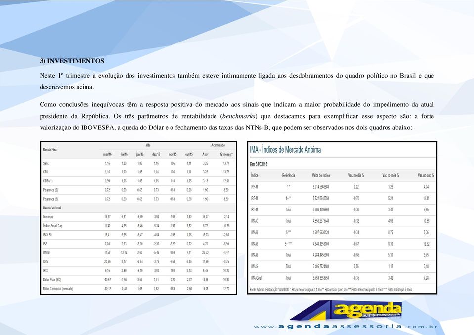 Como conclusões inequívocas têm a resposta positiva do mercado aos sinais que indicam a maior probabilidade do impedimento da atual