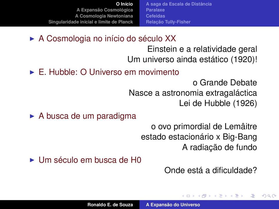 Hubble: O Universo em movimento o Grande Debate Nasce a astronomia extragaláctica Lei de Hubble (1926) A