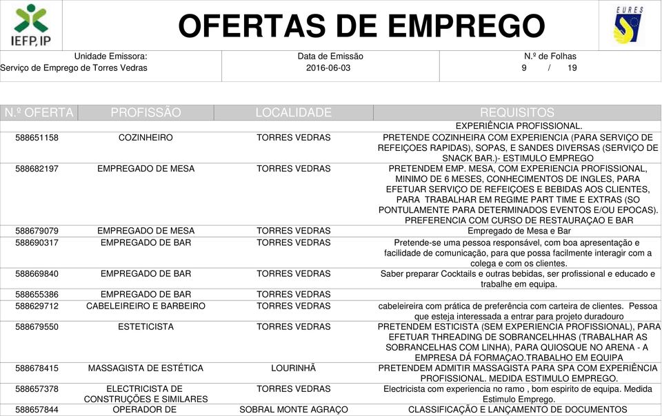 PRETENDE COZINHEIRA COM EXPERIENCIA (PARA SERVIÇO DE REFEIÇOES RAPIDAS), SOPAS, E SANDES DIVERSAS (SERVIÇO DE SNACK BAR.)- ESTIMULO EMPREGO PRETENDEM EMP.