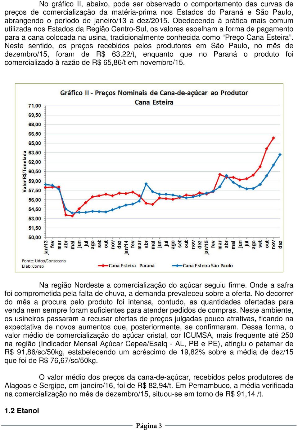 Neste sentido, os preços recebidos pelos produtores em São Paulo, no mês de dezembro/15, foram de R$ 63,22/t, enquanto que no Paraná o produto foi comercializado à razão de R$ 65,86/t em novembro/15.