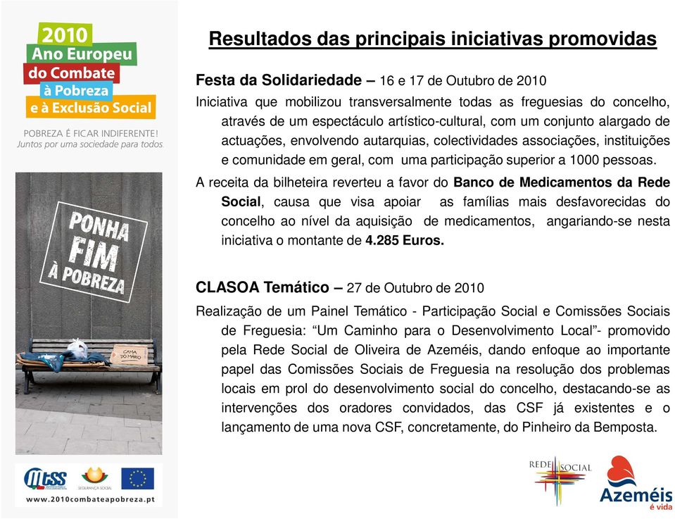 A receita da bilheteira reverteu a favor do Banco de Medicamentos da Rede Social, causa que visa apoiar as famílias mais desfavorecidas do concelho ao nível da aquisição de medicamentos,