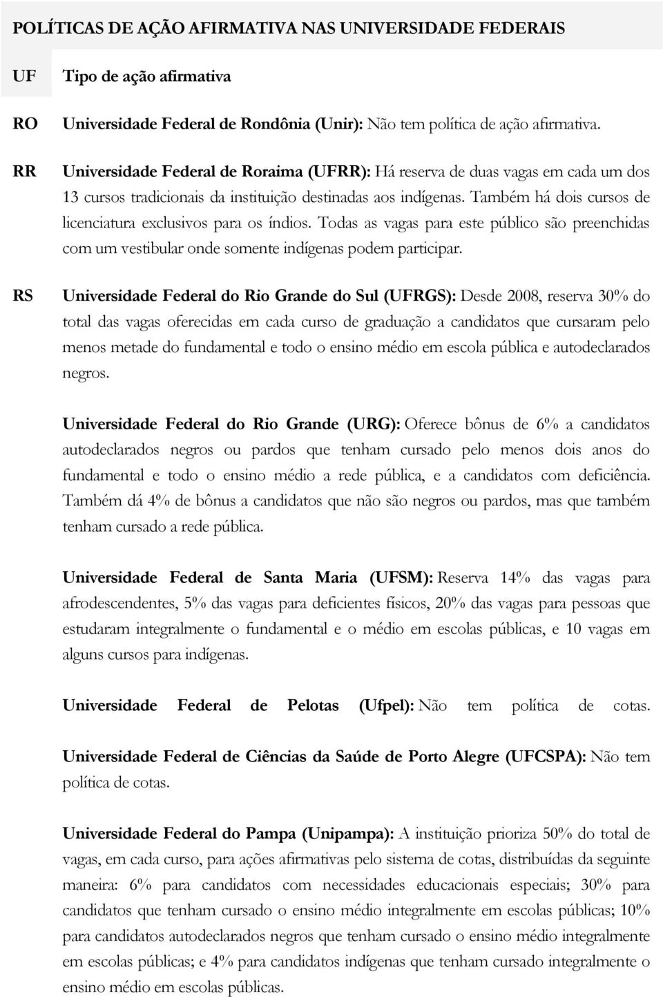 Também há dois cursos de licenciatura exclusivos para os índios. Todas as vagas para este público são preenchidas com um vestibular onde somente indígenas podem participar.