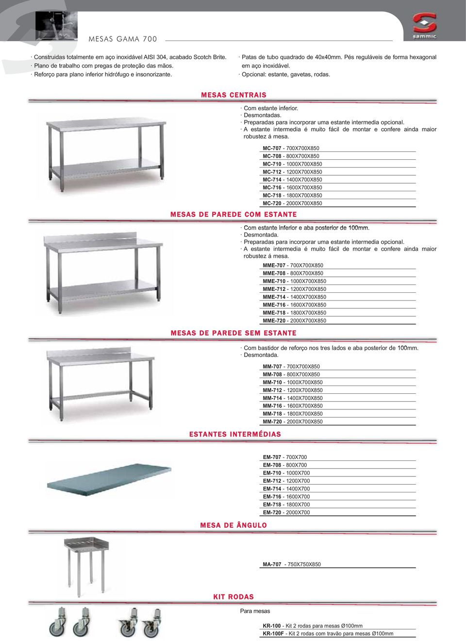 MESAS CENTRAIS MC-707-700X700X850 MC-708-800X700X850 MC-710-1000X700X850 MC-712-1200X700X850 MC-714-10X700X850 MC-716-1600X700X850 MC-718-1800X700X850 MC-720-2000X700X850 MESAS DE PAREDE COM ESTANTE