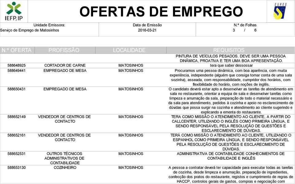 tera que saber dessossar Procuramos uma pessoa dinâmica, com boa aparência, com muita experiência, independente (alguém que consiga tomar conta de uma sala sozinha), asseada, com responsabilidade,